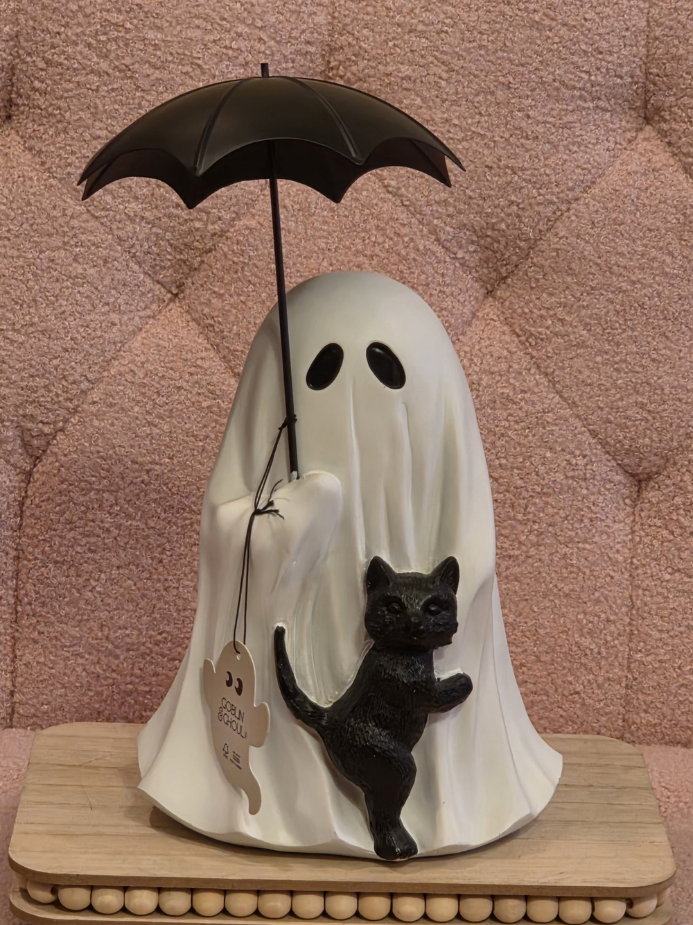 Halloween Ghost Figurine with Black Cat and Umbrella